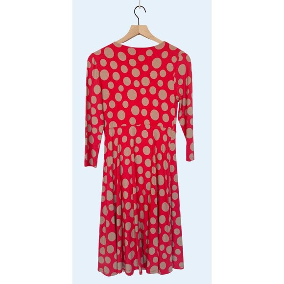 BODEN Polka Dot Faux Wrap Dress Coral Beige Size 8 - Picture 5 of 6